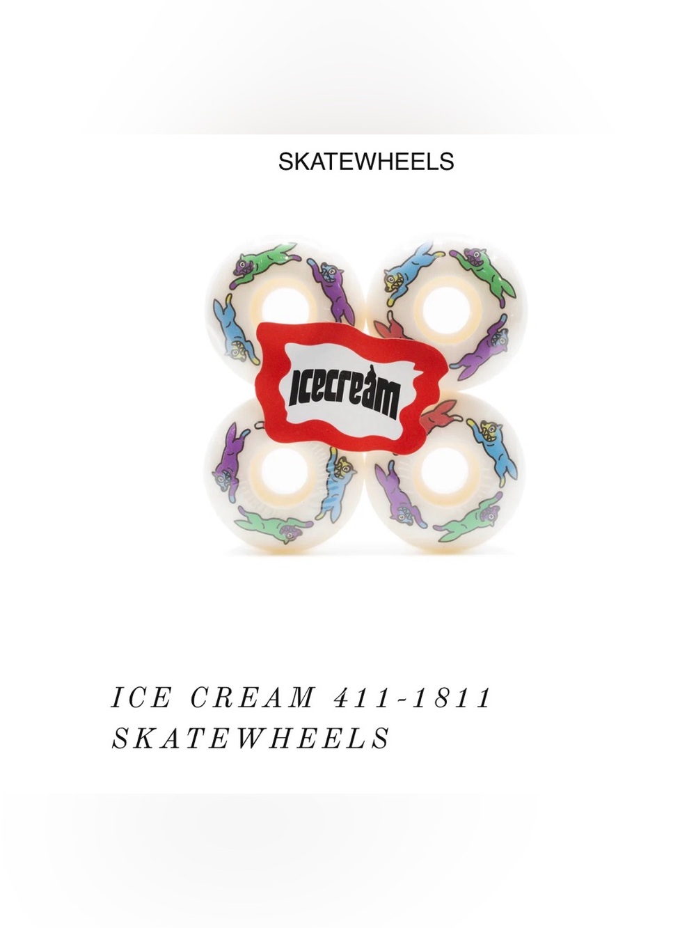 Icecream White Skate Wheels with Green, Purple, Blue & Yellow Characters